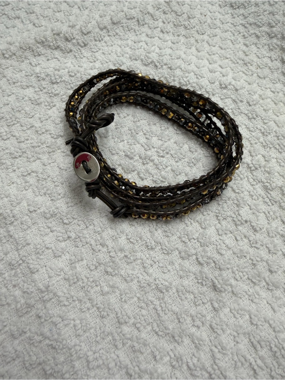 Y2K Victoria Emerson Gold Brown Leather Wrap Bracelet Boho Layered Adjustable